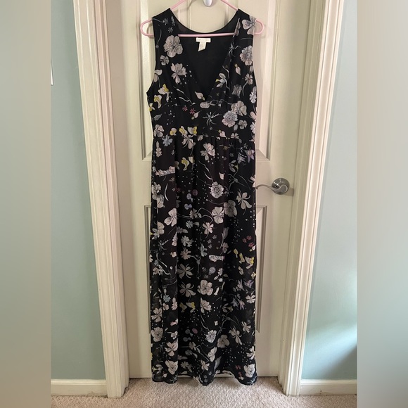 H&M Black Floral Maxi Dress, Size 12 - Picture 1 of 3